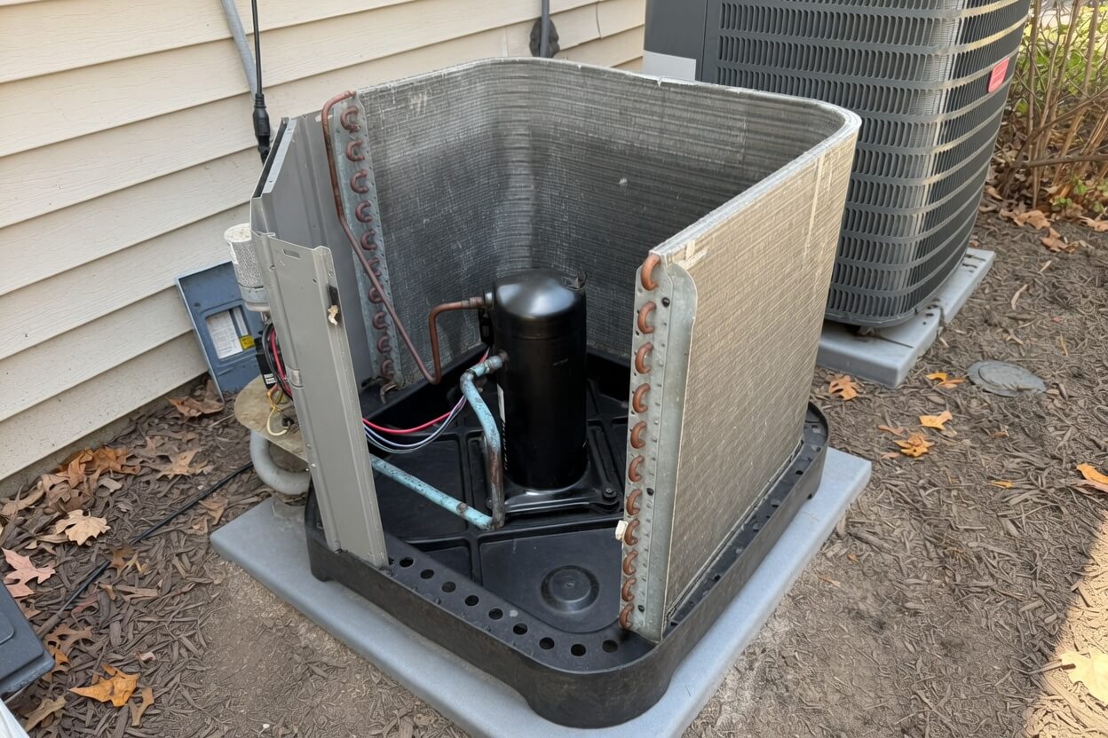 AC Condenser Coil Cleaning — the same equipment after the service