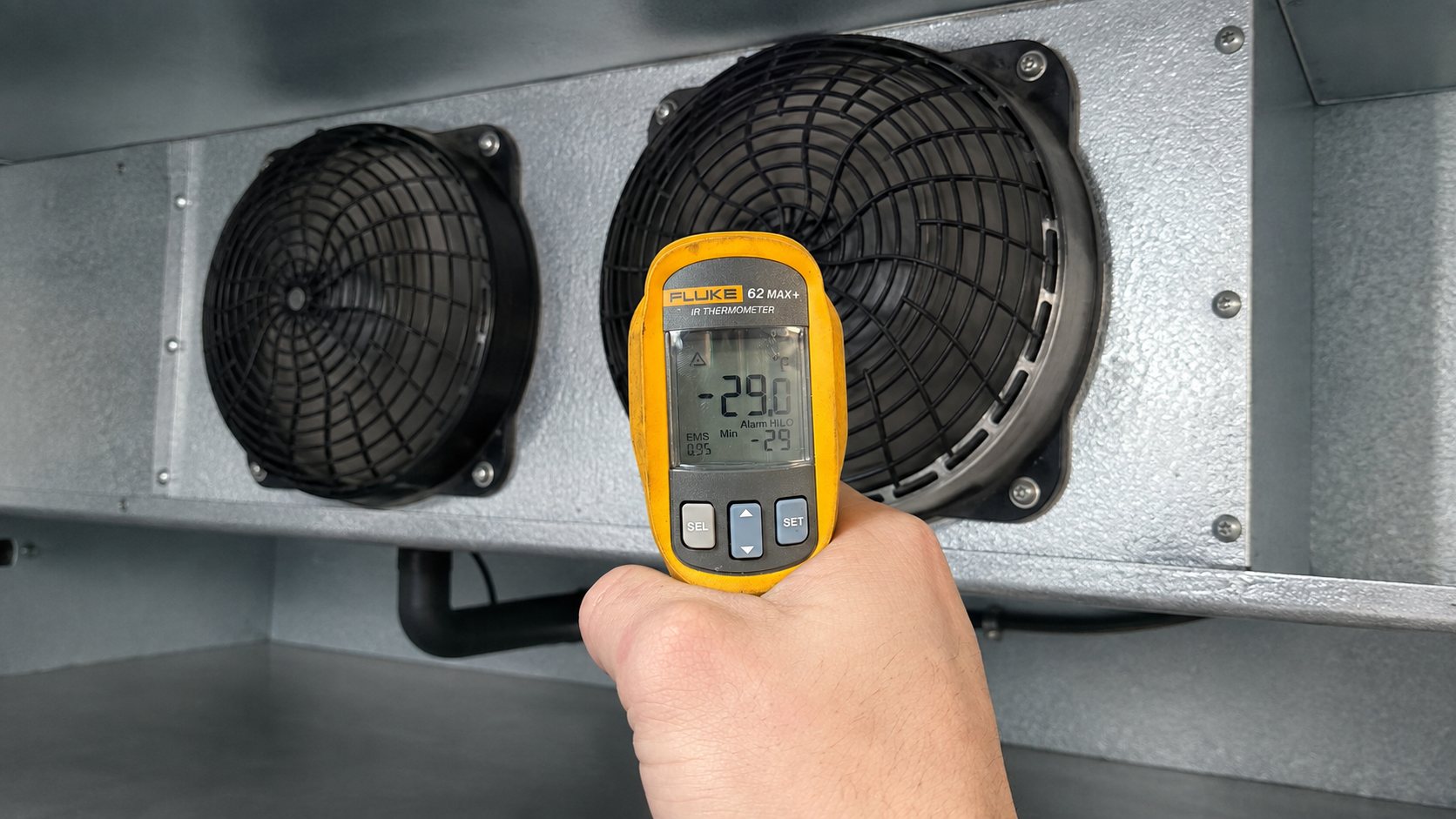 Commercial freezer temperature check at -29 degrees